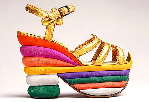 Salvatore Ferragamo's multicoloured suede platform sandal made for Judy Garland in 1938.